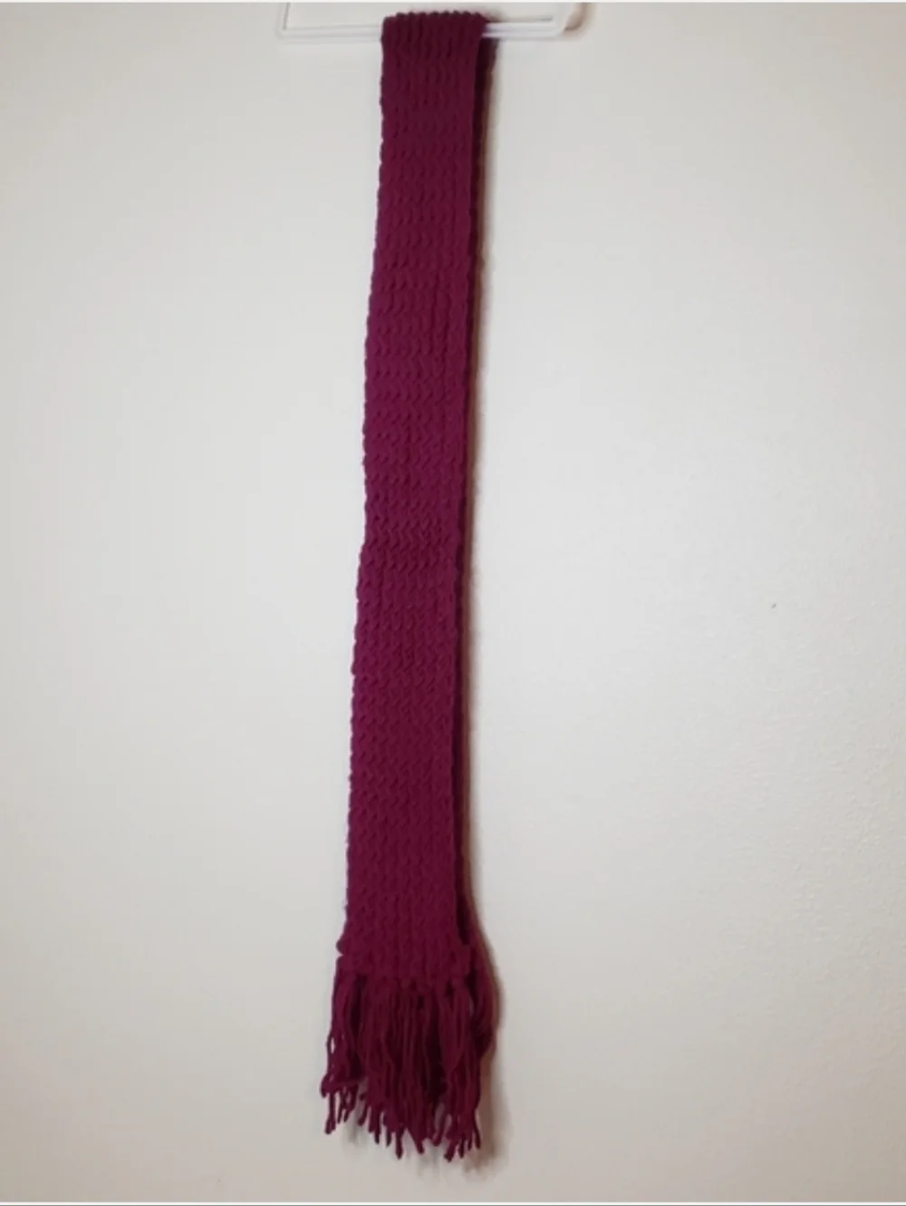 Handmade Burgundy Chunky Knit Scarf with Fringe Tassels - Boho Winter Wrap